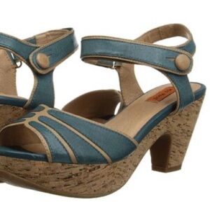 Miz Mooz Corbin Dress Sandal Blue Cork Ankle Strap Art To Wear Pop of Color